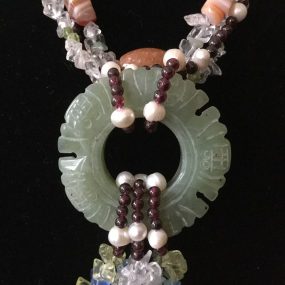 Vintage Stunning Carved Green White Jade Multicol… - image 6