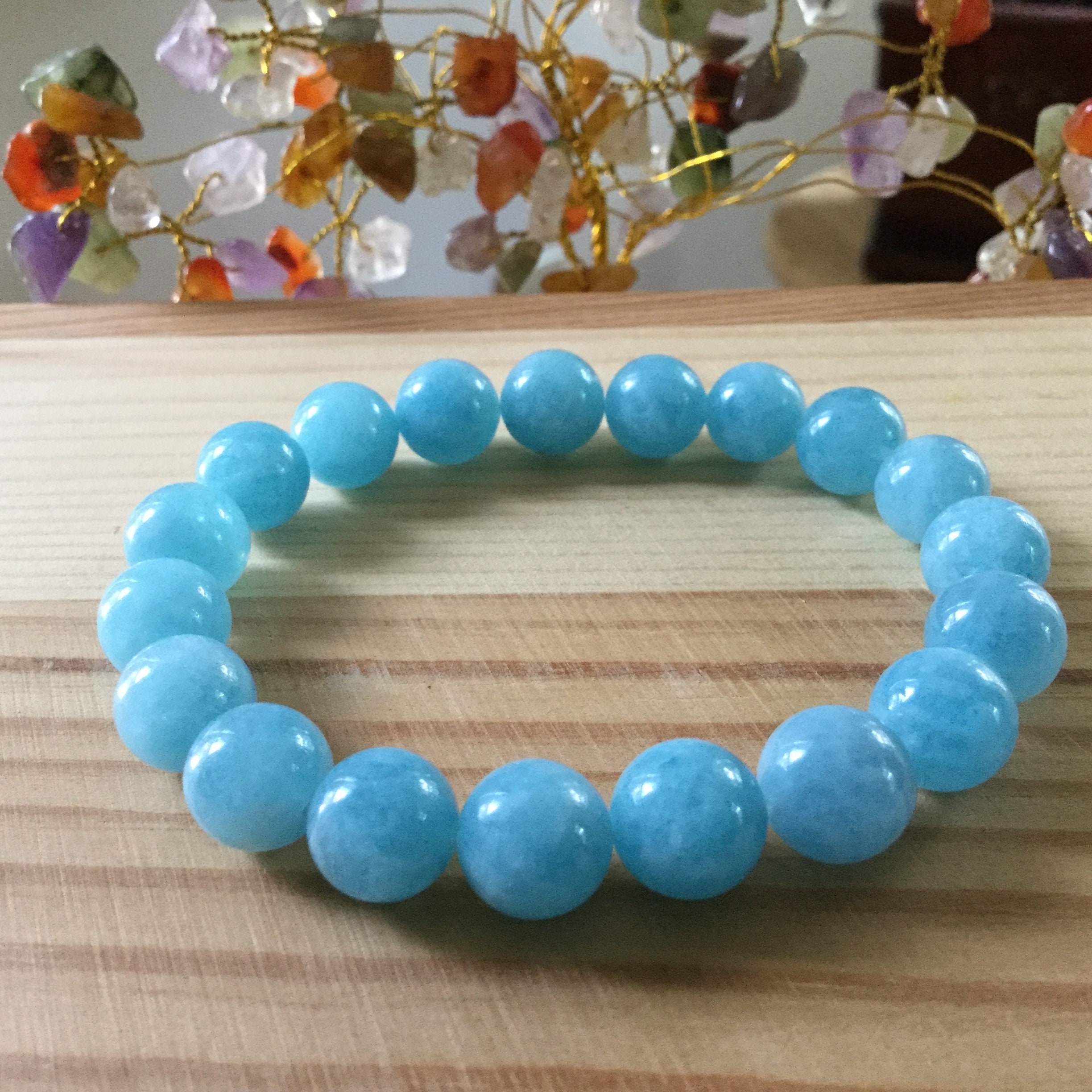 Blue Sponge Quartz Handmade Chunky Bracelet 10mm Beads Etsy