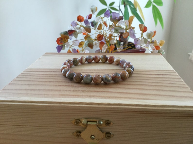 Healing Handmade Natural Red Crazy Lace Agate Gemstone 7\u201d Stretch Bracelet Protection Repel Negative Energy Brown Agate Braclete