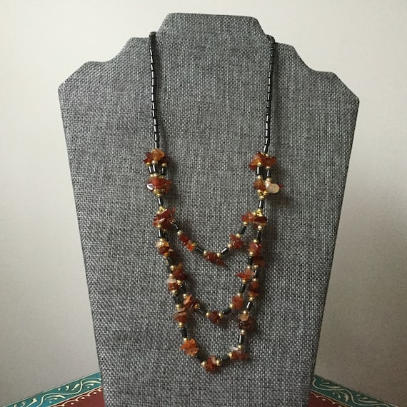 Vintage Gemstone 17”  Necklace, Hematite Red Agat… - image 1