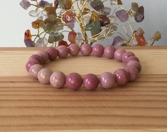 Handmade Rhodonite Bracelet, Natural Pink Rhodonite Gemstone Stretch 7” Bracelet, Protection, Healing, Stress, Meditation, Wedding Gift