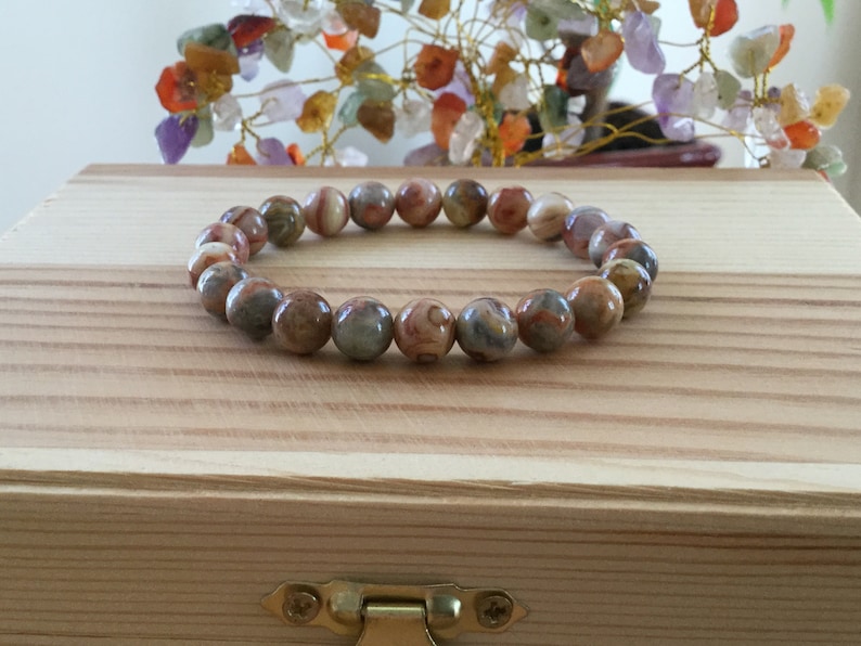 Healing Handmade Natural Red Crazy Lace Agate Gemstone 7\u201d Stretch Bracelet Protection Repel Negative Energy Brown Agate Braclete