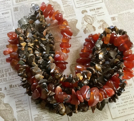 Vintage Stunning Red Agate, Tiger’s Eye Chip Mult… - image 8