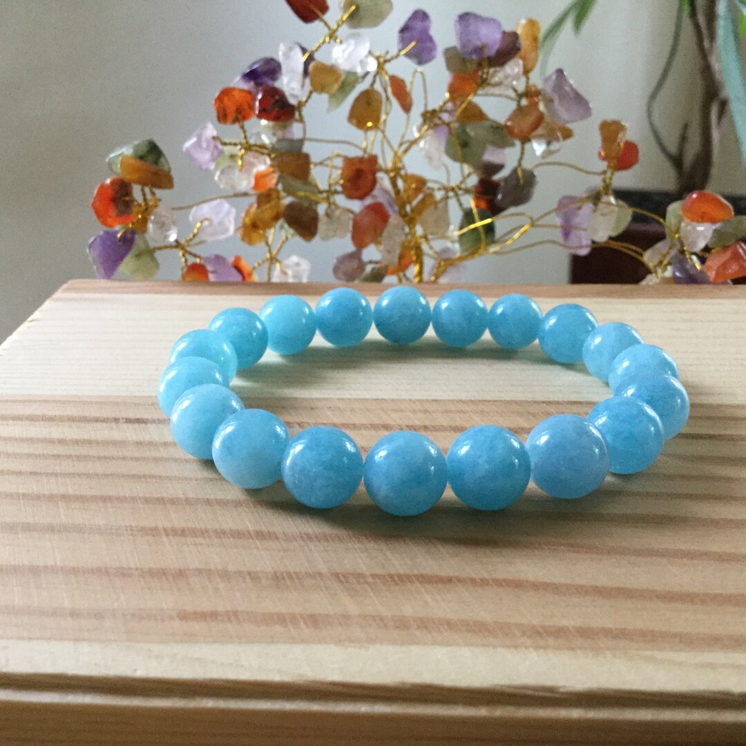 Blue Sponge Quartz Handmade Chunky Bracelet, 10mm Beads Gemstone