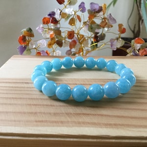 Blue Sponge Quartz Handmade Chunky Bracelet, 10mm Beads Gemstone Stretch Bracelet, Healing, Meditation, Balance Blue Quartz  7.5” Bracelet