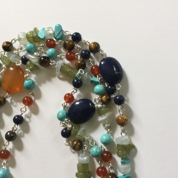 Vintage Mixed Gemstones long 37” Necklace- Agate,… - image 7