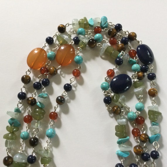 Vintage Mixed Gemstones long 37” Necklace- Agate,… - image 9