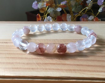 Pink Quartz Handmade Bracelet, Natural Genuine Quartz 7.5” Gemstone Stretch Bracelet, Healing, Meditation, Balance, Pink Quartz  Bracelet