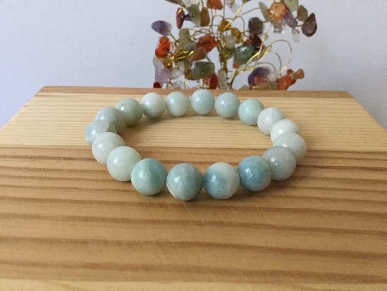 Stress Healing Bracelet Aquamarine Handmade Bracelet Anxiety Meditation Natural Blue Aquamarine Gemstone Stretch 7\u201d Chunky Bracelet