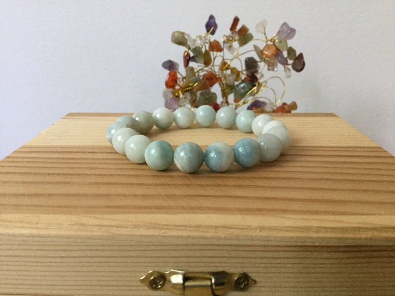 Stress Healing Bracelet Aquamarine Handmade Bracelet Anxiety Meditation Natural Blue Aquamarine Gemstone Stretch 7\u201d Chunky Bracelet