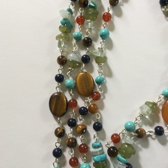 Vintage Mixed Gemstones long 37” Necklace- Agate,… - image 5