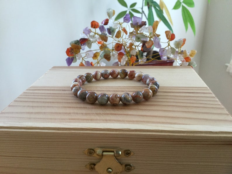 Healing Handmade Natural Red Crazy Lace Agate Gemstone 7\u201d Stretch Bracelet Protection Repel Negative Energy Brown Agate Braclete