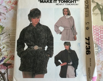 McCall’s 7736 Sewing Patterns, Uncut Misses Women’s Petite Vintage 80s Jacket and Belt Sewing Patterns, Size Medium
