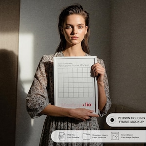 Frame Mockup: Woman Holding White Frame, Artwork Display (PSD File, Digital Download)