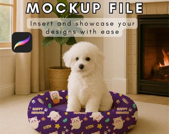 Pet Bed Procreate Mockup | Cute Dog Bed Display | Pet Product Design Display | Pet Bed Procreate Template | Pet Seamless File Design Mockup