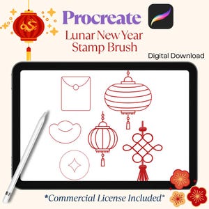Pennello per timbri Procreate per il capodanno lunare / Timbri per il capodanno cinese / Set da 6 / Timbro Procreate per iPad / Arte digitale / Uso commerciale