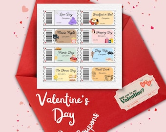 Valentine’s Day Coupon Book Printable | Love Coupons for Him or Her | Romantic Coupon Bundle | 20 Love Coupons | Custom Blank Coupons