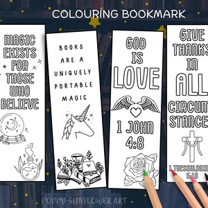 Printable Coloring Bookmarks – Religious Bible Verse Bookmark | Magical Reading Quotes | Adult coloring bookmark | Digital coloring