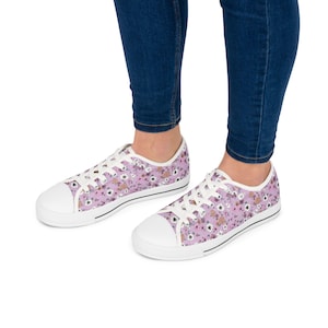 Floral Women&#39;s Low Top Sneakers | Casual Spring Shoes, Trendy Floral Sneakers, Unique Floral Footwear, Everyday Slip-Ons, Gift for Her