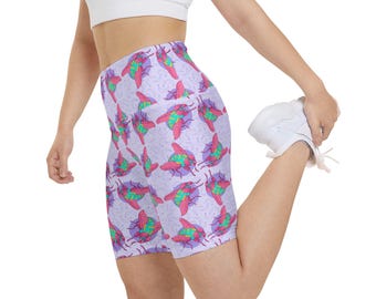 Retro Neon fruit fly Pattern Women's Workout Shorts | All-Over Print