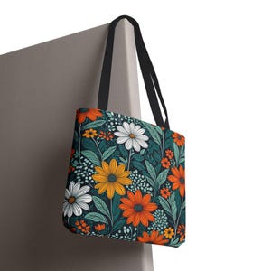 Einkaufstasche mit Blumenmuster - Stilvolle wiederverwendbare Einkaufstasche, Strandtasche, Geschenk für sie, umweltfreundlich, Blumenliebhaber