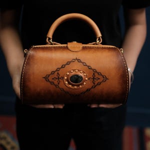 Handmade Tote Bag Doctor Bag Women Cute Leather Handbag+Canadian Natural Gemstones