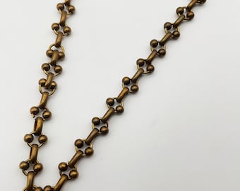 Vintage Bronze Bead Chain Alternating Bead and Barrel Link Bohemian Necklace Chain For Women