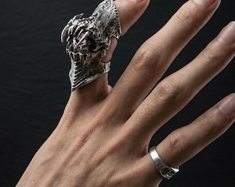Bague armure gothique articulée en argent sterling, pièce décorative griffe de dragon oxydée réglable