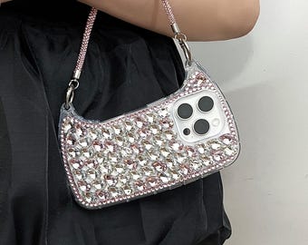 Rhinestone Purse iPhone Case – Bling Crystal Handbag Style Cover | Girly Glitter Phone Case, Fashionable Gift for Her blingbling party lover