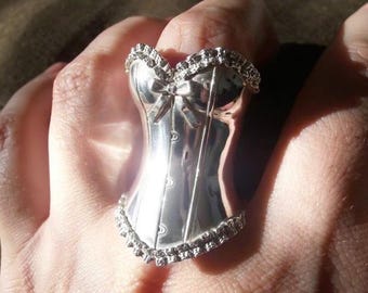 Armure de doigt réglable à la main, cadeau de bague de déclaration de style rococo de corset médiéval pour elle