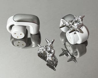 Bose Ultra Silver Star Charm Sparkling Crystal Earbuds Jewelry chic Xmas gift for girlfriend Y2K tech Accessory unisex bose Headphone decor