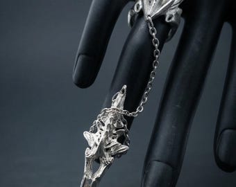 Ensemble de bagues gothiques griffes, anneau double chaîne vertébrale en argent fait main, pièce esthétique sombre