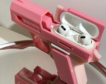 Étui coloré pour AirPods en forme de pistolet | Support d'écouteurs personnalisé pour Apple, cadeau technique pour petit ami, cadeau d'Halloween farceur, accessoire unique pour écouteurs