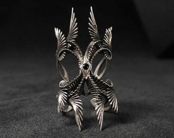 Bague aile d'ange réglable en argent gothique tendance unisexe