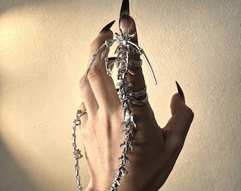Ensemble d'armure de main squelette fait main, bijoux gothiques ajustables en ossature, pièce tendance unisexe