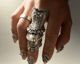 Doigt doux avec finition antique, bague ajustable de style médiéval, cadeau pour petite amie