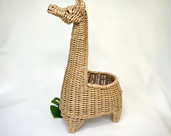 Wicker Giraffe Basket, Holiday woven bowl for child room, Rattan decor, Animal theme, Cute Storage Boho style, Perfect Birthday gift