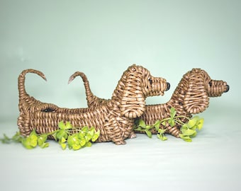 Charming Wicker Dachshund Basket for Spices or Keys, Handmade item,  Woven home decor