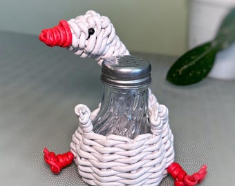 Charming Wicker Goose Basket for Home Decor, Duck salt and pepper shakers