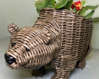 Wicker Basket Bear shaped-Storage for Keys, Toys, or Plants, Woven animal bowl, Organization Holiday treats,  Small basket for Trinkets