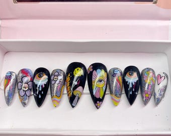 Trippy nails | Rave nails | Whimsical Illusion Press on Nails