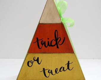 Stacked Wood Candy Corn, Trick or Treat Candy Corn, Reversible Candy Corn,Tole Painted, White, Orange and Yellow Candy Corn, Halloween Sign