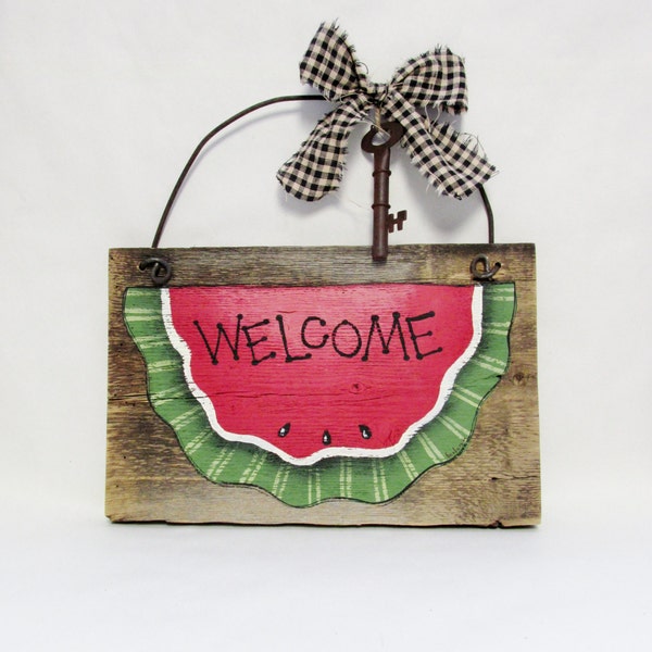 Watermelon Welcome Sign, Barn Wood Welcome, Tole Painted, Rustic Barn Wood Sign, Primitive Barn Wood Sign, Summer Time Watermelon Welcome