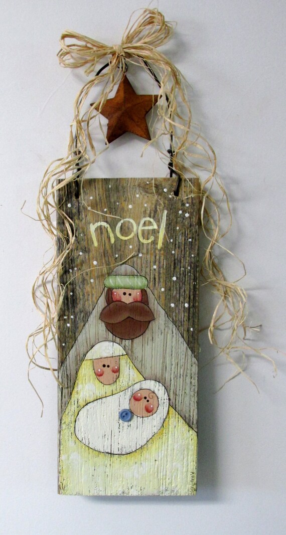 Hand Painted Nativity on Barn Wood Folk Art Nativity Rustic Etsy