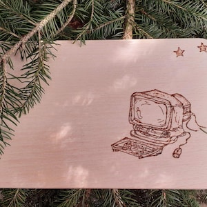 Handgemaakt snackbord met pyrografie - computer, cadeau-nerd, verjaardag, Vaderdag, kantoor, baas, collega, vader - aanpasbaar