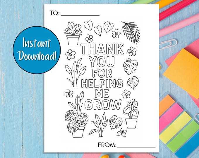 Thanks for Helping Me Grow Coloring Page Teacher Appreciation Printable