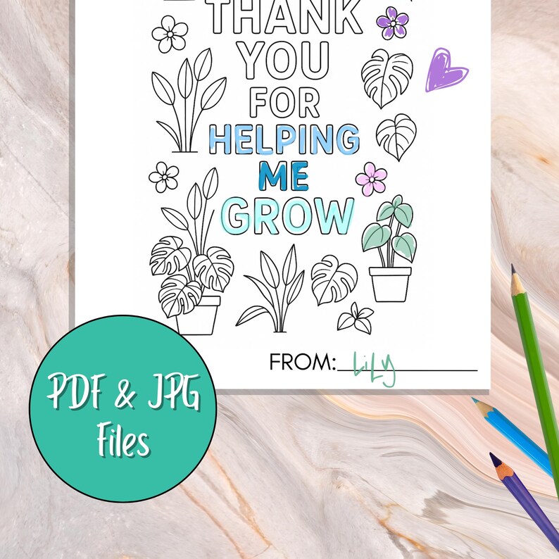 Teacher Appreciation Coloring Page Plants, Flowers | Thank You for ...