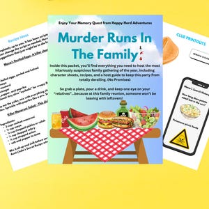 Murder Runs In The Family - A family reunion themed DIY printable murder mystery party kit. Make forever memories with family & friends!