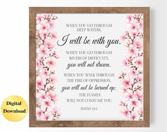 Digital Download PNG & JPG | Isaiah 43:2 Scripture Bible Verse Graphic Digital Download