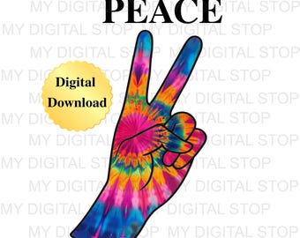 Digital Download PNG & JPG | Tie Dye Peace Graphic Clipart